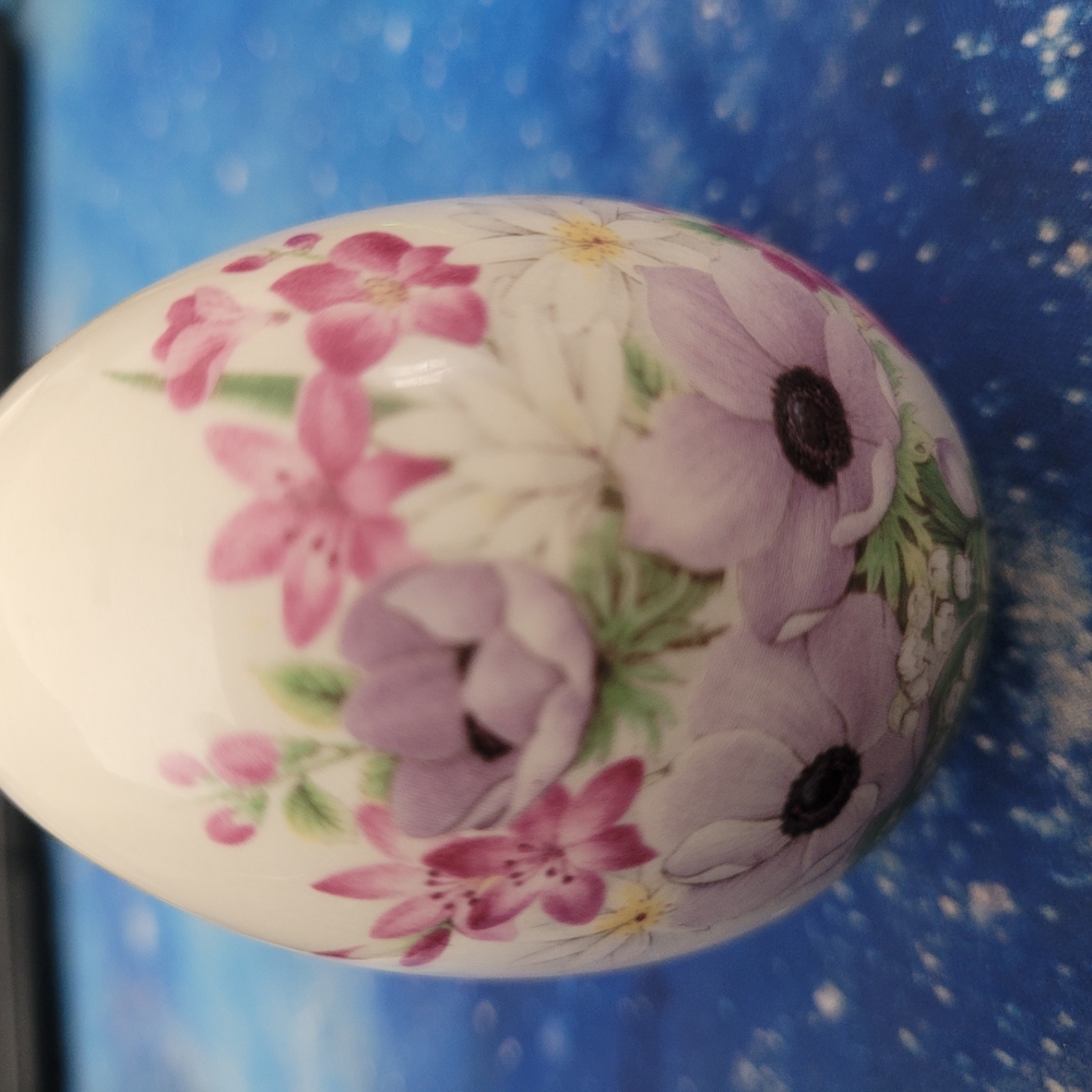 Floral Decorative Egg with Pink and Purple Blooms